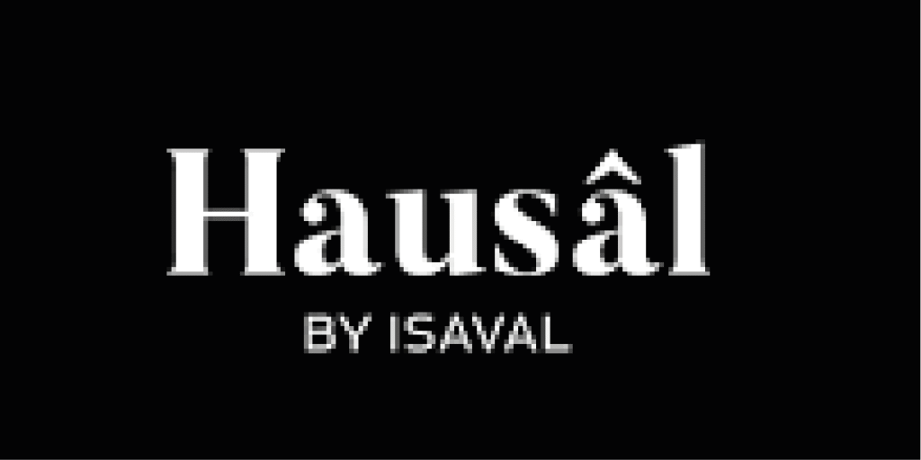 Logotipo de Hausâl de Isaval en un fondo negro con tipografía clara y moderna.